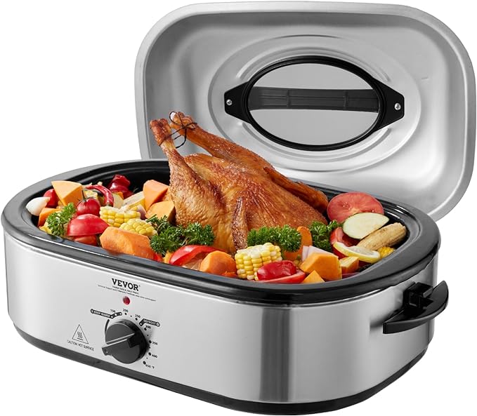 VEVOR Electric Roaster Oven with Defrost & Warm Function, 18 QT Turkey Roaster Oven with Self-Basting Lid, 1450W, Adjustable Temperature, Removable Pan & Rack, Fits Turkeys Up to 22LBS