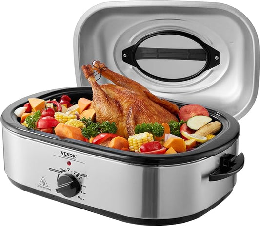 VEVOR Electric Roaster Oven with Defrost & Warm Function, 18 QT Turkey Roaster Oven with Self-Basting Lid, 1450W, Adjustable Temperature, Removable Pan & Rack, Fits Turkeys Up to 22LBS