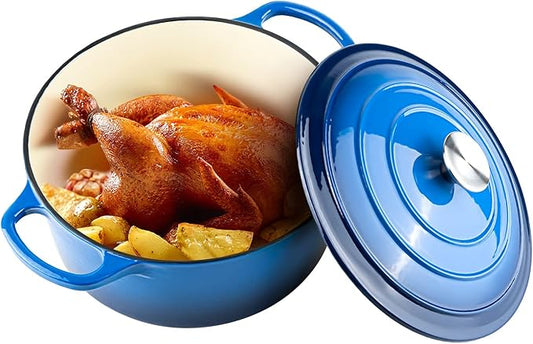 Miereirl 6 Quart Enameled Dutch Oven Pot with Lid, Cast Iron Dutch Oven with Dual Handles for Bread Baking, Cooking, Non-stick Enamel Coated Cookware (Dark Blue)