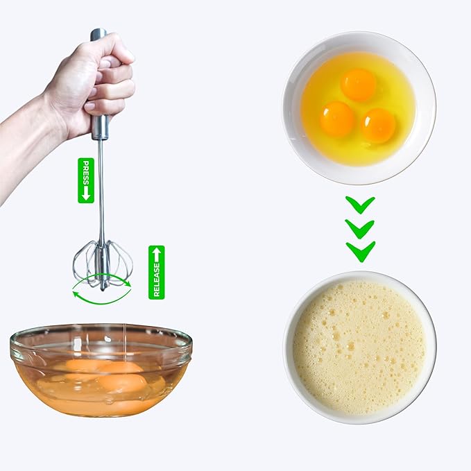 NAZANIN 3-Piece Whisk Set – 304 Stainless Steel Mixing Whisk, Danish Dough Whisk, Semi-Automatic Egg Whisk – Heavy Duty Hand Whisks for Baking, Dough, Eggs, Coffee, Kitchen Tools