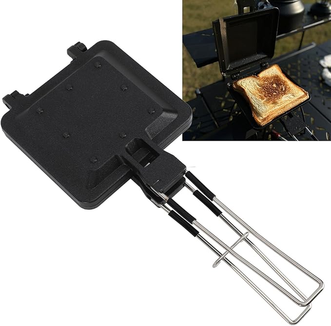 Foldable Hot Sandwich Maker, Double Sided Sandwich Baking Pan, Nonstick Coating Camping Toaster for Outdoor Use