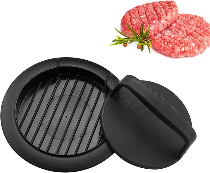 Burger Press Patty Maker, Round Non-Stick Stuffed Hamburger Press Accessories Smashed Hamburger Press Patty Burger Meat Sausage Beef Maker Mold Kitchen Gadgets for Grilling (1 Pack, Black)