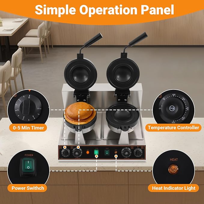 Commercial UFO Burger Maker Electric Double-head Ice Cream Burger Machine 2400W 50-300℃ Temp Control Stainless Steel Waffle Sandwich Panini Press Maker for Restaurant Home Breakfast Shops