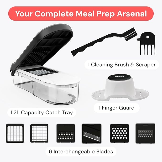 Fullstar Mandoline Slicer for Kitchen - Vegetable Chopper, Onion Potato Food Veggie Fruit Slicer and Cutter with Container, Kitchen Gadgets & Accessories, Home Essentials (6-in-1, Gray/Green)