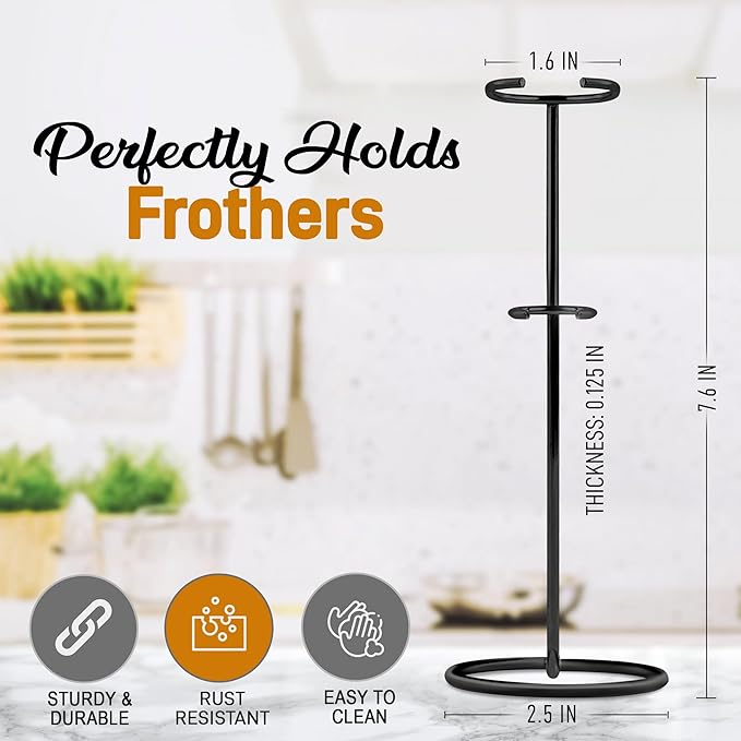 Zulay Kitchen Original Frother Stand for Milk Frothers - Heavy Duty, Premium Rust Resistant Milk Frother Holder for Multiple Types of Handheld Frothers (Black)