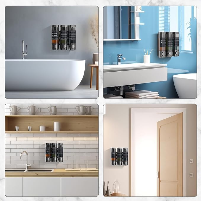 Shower Soap Dispenser Wall Mounted No Drill Shampoo Dispenser for Shower Wall Shampoo and Conditioner Dispenser Bathroom Hotel 3 * 300ml Gungray