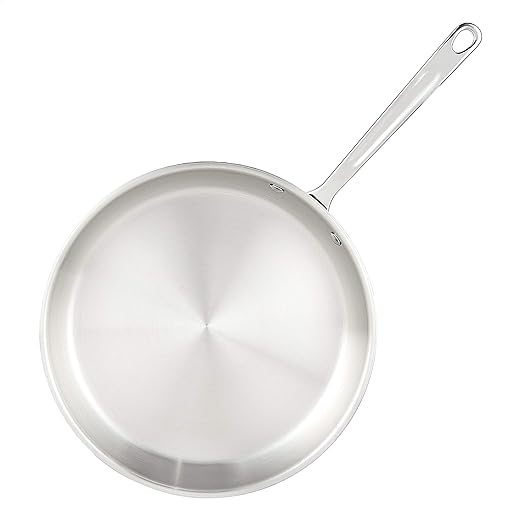 Amazon Basics Tri-Ply Stainless Steel Fry Pan, 12 inch, Silver (Previously AmazonCommercial brand)