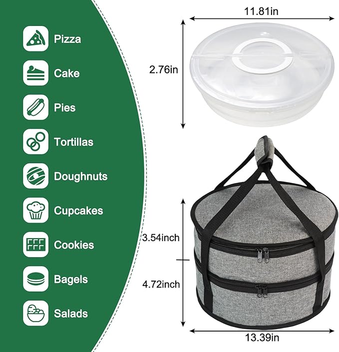 Aufind 12" 2 Pack Pie Carrier with Lid and Insulated Food Carrying Case Bag, Reusable Food Storage Containers for Pies, Cheesecake, Pizza, Nuts Fruit