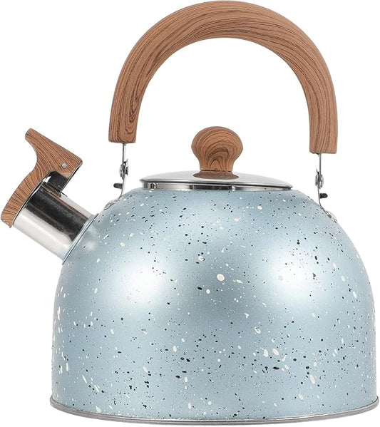 Hemoton Stovetop Tea Kettle Stainless Steel Whistling Teapot Water Kettle Stove Coffee Kettle with Ergonomic Handle for Boiling Water 2L Blue