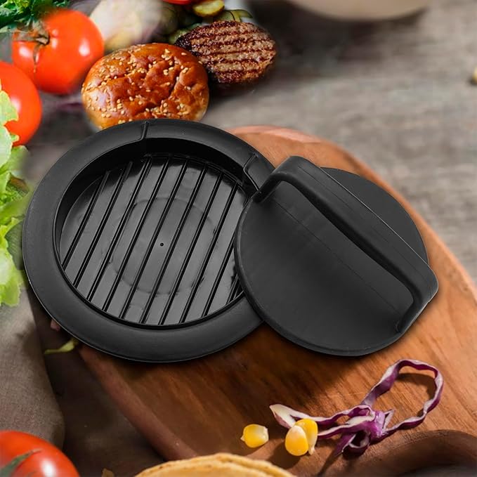 Burger Press Patty Maker, Round Non-Stick Stuffed Hamburger Press Accessories Smashed Hamburger Press Patty Burger Meat Sausage Beef Maker Mold Kitchen Gadgets for Grilling (1 Pack, Black)