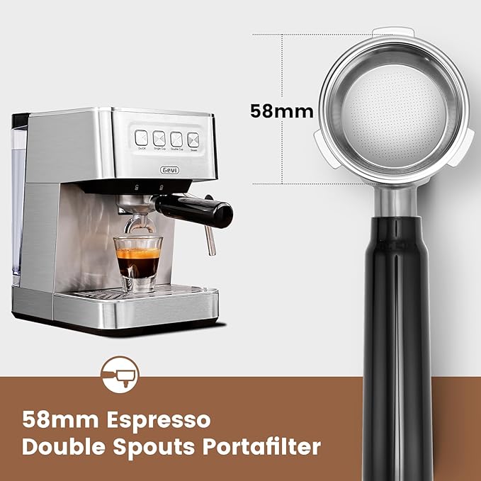 Gevi Espresso Machine with Milk Frother, 20 Bar Espresso Maker for Home with Stainless Steel Exterior,Compact Espresso Machine with 58mm Professional Portafilter for Cappuccino, Latte, Silver