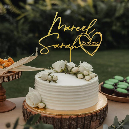 Personalized Wedding Cake Topper, Gold Cake Topper For Wedding, Rustic Weddings Cakes Topper, Personalized Acrylic or Wood Cake Decoration for Engagement, Anniversary, Bridal Shower 3