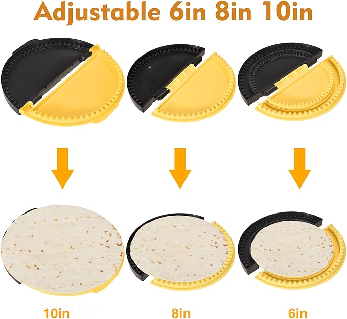 3-in-1 Tortilla Sealer and Quesadilla Maker for 10"+8"+6" Wraps | Adjustable & Detachable Crimper for Burritos, Tacos, Dumplings, Calzone, Sandwich | Dishwasher Safe