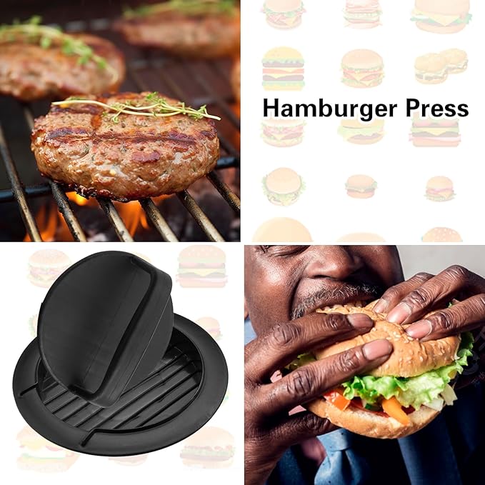 Burger Press Patty Maker, Round Non-Stick Stuffed Hamburger Press Accessories Smashed Hamburger Press Patty Burger Meat Sausage Beef Maker Mold Kitchen Gadgets for Grilling (1 Pack, Black)