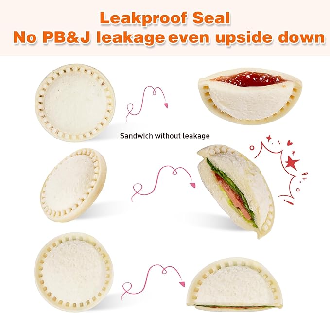 Leak-Proof & BPA-FreeSandwich Cutter and Sealer for PB&J, Round Crustless Kitchen Tool, Kids Lunch Snacks Maker for Biscuit & Cookie Dough, Orange