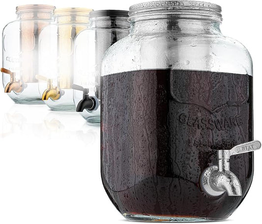 BTaT- Cold Brew Coffee Maker, 1 Gallon Mason Jars Drink Dispenser, Gallon Cold Brew Coffee Maker, Iced Tea Maker, Cold Brew Coffee Carafe, Beverage Dispenser, Glass Dispenser, Cold Brew System