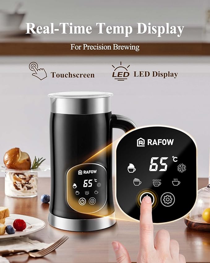5-in-1 Milk Frother and Steamer - Upgraded Automatic Milk Steamer 11.8oz Hot & Cold Foam Maker and Milk Warmer with LED Display Touch Screen & Two Whisks for Latte,Cappuccinos,Silent Working,120Volts