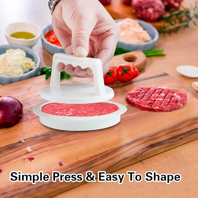 Burger Press Patty Makers, Round Non-stick Stuffed Hamburger Press Accessories Smashed Hamburger Press Patty Burger Meat Sausage Beef Makers Mold Kitchen Gadgets for Grilling (2 Pack, White)