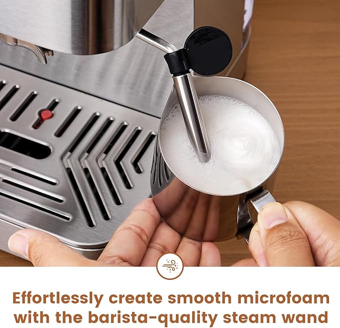 Gevi Espresso Machine with Milk Frother, 20 Bar Espresso Maker for Home with Stainless Steel Exterior,Compact Espresso Machine with 58mm Professional Portafilter for Cappuccino, Latte, Silver