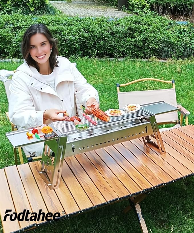 Charcoal grill suitable for 3-6 people, thick stainless steel grill, Sliding folding barbecue,portable BBQ, barbecue tool set