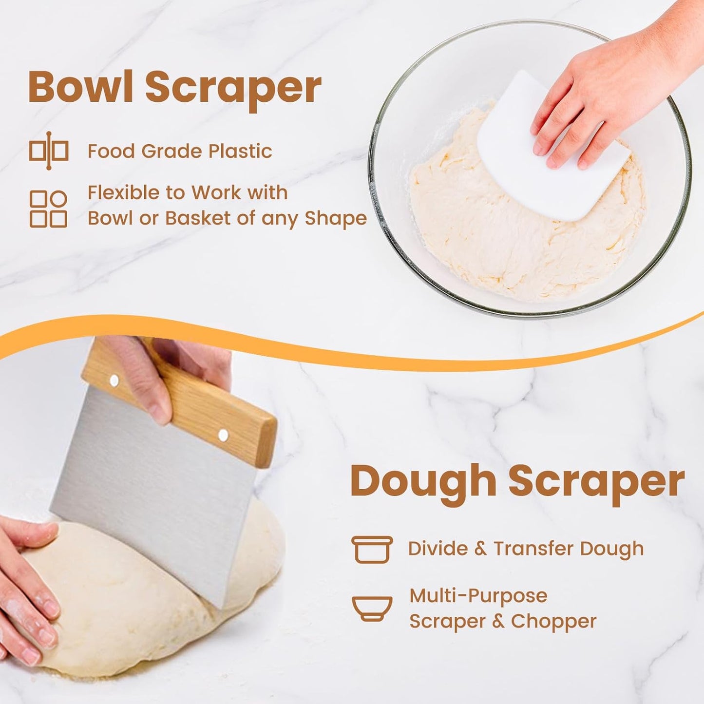 Danish Dough Whisk with Sourdough Scoring Tool, Bread Making Tools and Baking Supplies - Dough Hook Dutch Whisk, Bread Lame, Bench Scraper & Pastry Brush