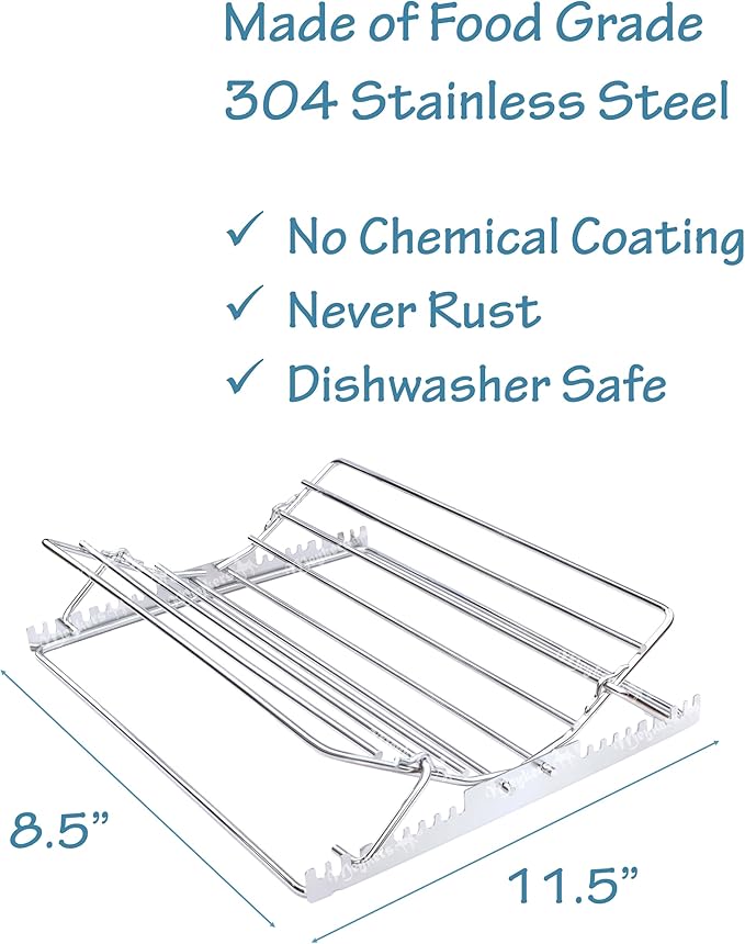 Meykers Roasting Rack Insert | Made of 304 Stainless Steel | for 9x13 Pan Oven Use | Dishwasher Safe | Adjustable Turkey Rack for Roasting Pan