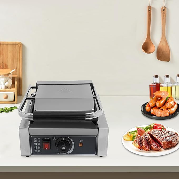 Commercial Panini Grill,1800W Electric Sandwich Panini Maker,Stainless Steel Double Sandwich Press with Adjustable Temper,122°F-572°F Non-Stick Panini Press Griddle Machine for Steaks Bacons