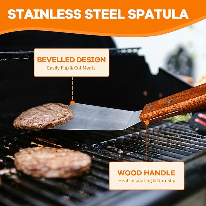 Smash Burger Press Kit for Griddle, 4 in 1 Heavy-Duty Cast Iron Round Burger Smasher & Rectangle Grill Press Meat Steak Weight for Bacon, Paninis, Hamburger, Sandwich, with Spatula & Seasoning Shaker