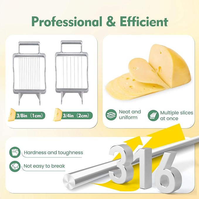 Huanyu Commercial Cheese Slicer Butter Cutter with 316 Stainless Steel Wire 3/8 IN&3/4 IN Blades Replaceable Block Cheese Cutting Board Aluminum Alloy Body Home&Restaurant Kitchen Cooking Baking Tool