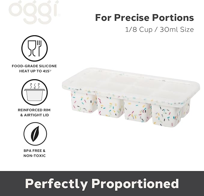 Oggi Prep & Portion Silicone Freezer Trays with Lid - Freezer Molds for Food, Ice Cube Tray, Food Prep Containers, Freezer Storage Containers, for Soup, Smoothie Cubes, Broth, Leftovers - 1/4 Cup