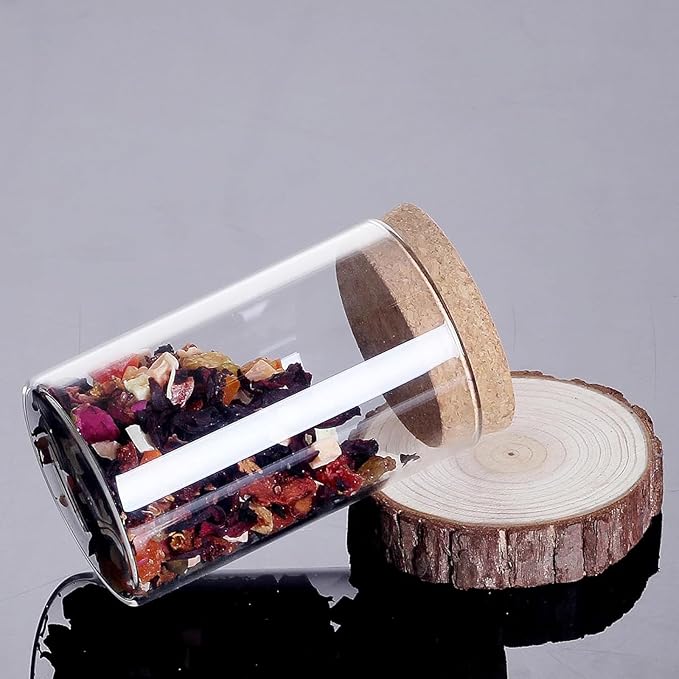 Airtight Glass Storage Containers with cork Lid, for Kitchen Pantry Organization and Storage jar，Ideal for Coffee Beans Snacks Flour Cereal Sugar Tea 24oz. (Circular 5.9 * 3.3in*2pcs)