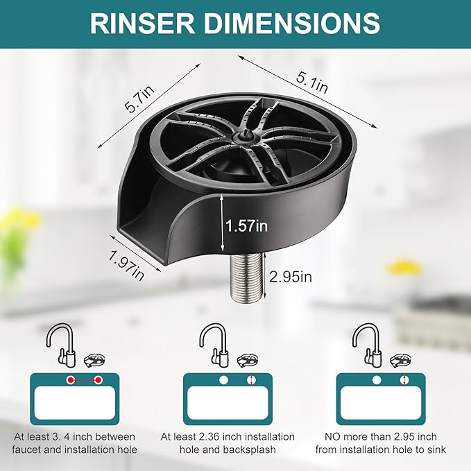 Glass Rinser for Kitchen Sink, High Pressure 360 Degree Rotating Spout Glass Rinser with Pull-out Spray Gun Design, Glass Cup Cleaner Sink Attachment Washer Baby Bottle, Glass Cup, Wine Glass (Black)