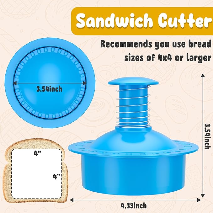 Sandwich Cutter and Sealer Round Cut and Seal Sandwich Maker, Crustless Peanut Butter & Jelly Sandwich Cookie Cutter-Blue Round