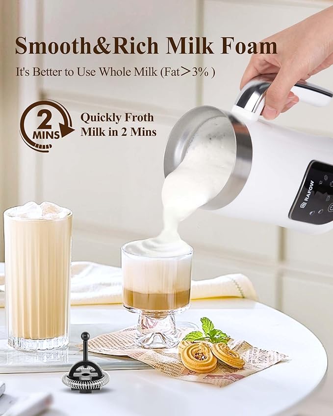 5-in-1 Milk Frother and Steamer - Upgraded Automatic Milk Steamer 11.8oz Hot & Cold Foam Maker and Milk Warmer with LED Display Touch Screen & Two Whisks for Latte,Cappuccinos,Silent Working,120Volts