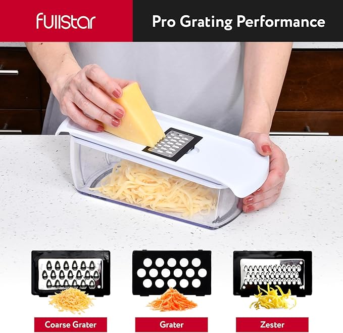 Fullstar Mandoline Slicer for Kitchen - Vegetable Chopper, Onion Potato Food Veggie Fruit Slicer and Cutter with Container, Kitchen Gadgets & Accessories, Home Essentials (All-in-1, White/Black)