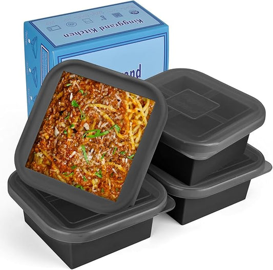 2 Cup Silicone Freezer Trays with Lid 4 Pack Silicone Freezer Molds Soup Containers Make 4 Perfect Soups, Broths, Stews, Sauces, Curries (Black)