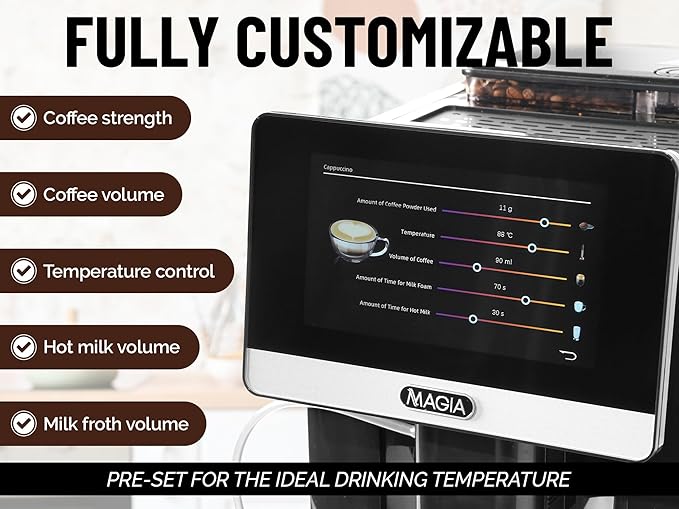 Zulay Magia Fully Automatic Espresso Machine With Grinder - 19 Customizable Coffee Options - Auto-Cleaning For Easy Maintenance - Milk-Foam System For Latte, Cappuccino, Macchiato - New Silver