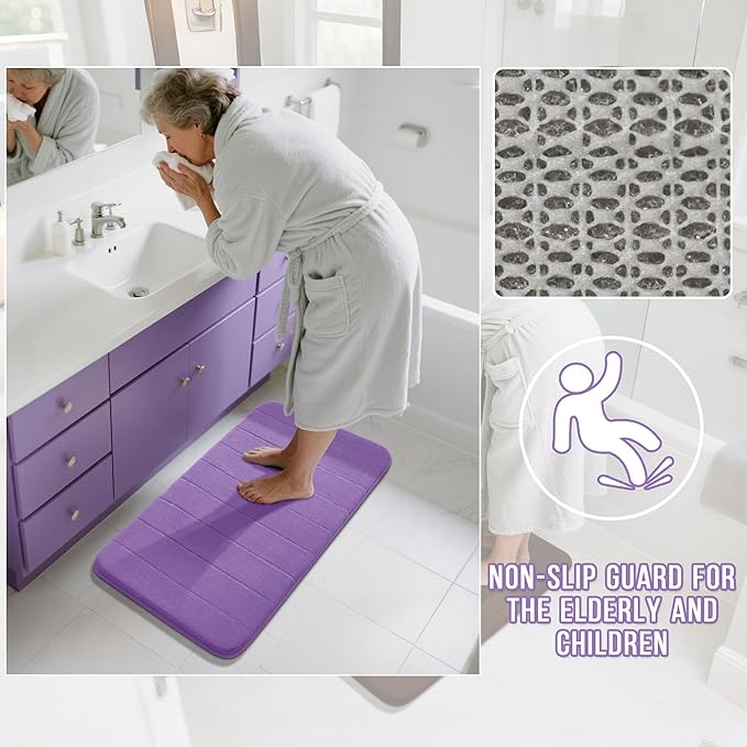 Yimobra Memory Foam Bath Mat, Super Soft Absorbent Bathroom Rug Non Slip 24x17 Inch, Quick Dry, Machine Washable Floor Carpet for Tub Shower, Home Decor Accessories, Lavender