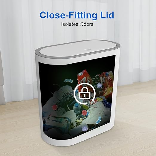 Naisu 15 Liter Rectangular Plastic Trash Can Wastebasket with Press Type Lid,4 Gallon Slim Plastic Trash Bin, Trash Can Waste Bins for Bedroom, Bathroom, Office, Kitchen,Powder Room（Assorted）