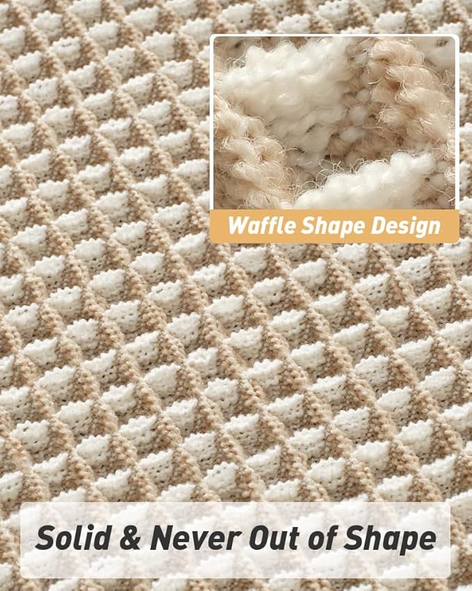 AMOAMI Upgraded Waffle Runner Rug Super Absorbent Non Slip Bath Mats for Bathroom Machine Washable Bathroom Runner Rug with Tassels, Ideal for Hallway Bedroom Laundry Room, 17" x 60", Brown & Cream
