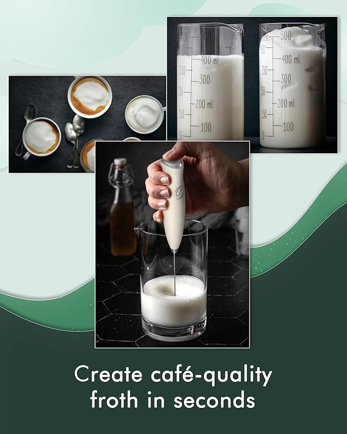 Milk Frother Wand Coffee Frother Handheld Drink Mixer Handheld with 2 Whisks Electric Whisk Stirrers Electric Milk Frother for Coffee Mixer Wand Milk Foamer-White