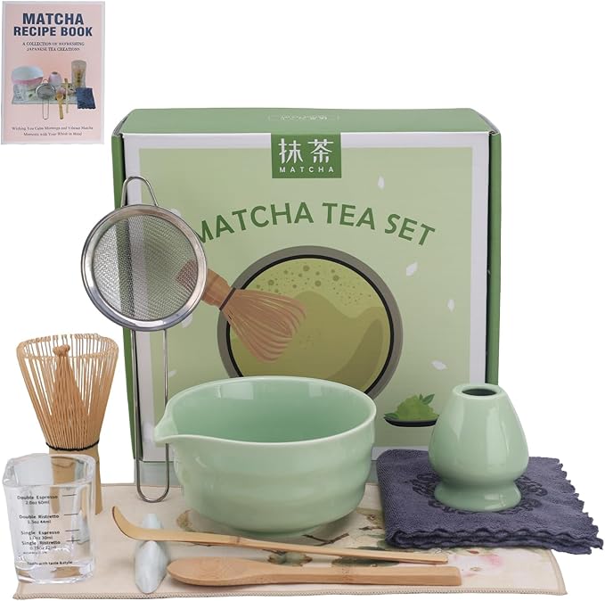 Matcha Whisk Set – 10 Pcs Macha Kit with Green Ceramic Bowl and Whisk – Ceremonial Matcha Kit, Matcha Starter Kit & Accessories – Japanese Matcha Set Gift for Tea Ceremony and Matcha Lovers