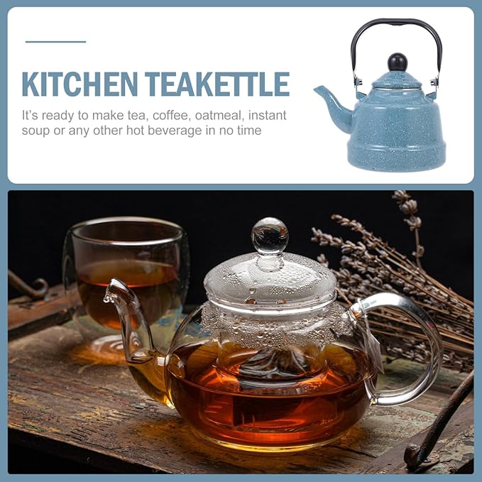 DOITOOL Enamel Tea Kettle Vintage Enamel Teapot 1.1 L Porcelain Tea Kettle Camping Coffee Kettle Stovetop Kettle Hot Water Boiler Pot for Hot Water, Tea Accessories