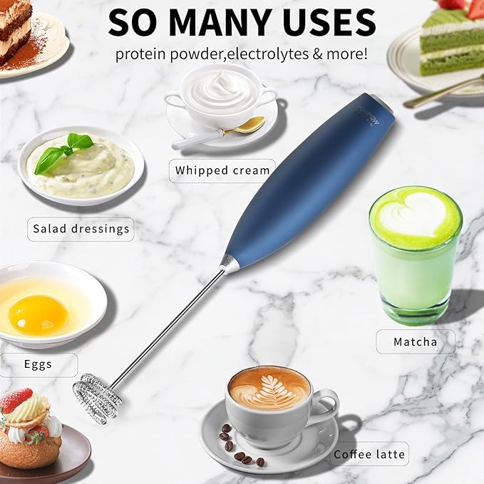 Portable Milk Frother - 15s Creamy Froth, Multifunctional, Battery-Powered, Easy to Clean, Perfect for Travel, Coffee, Matcha, Blended Drinks ! (Blue, 1)