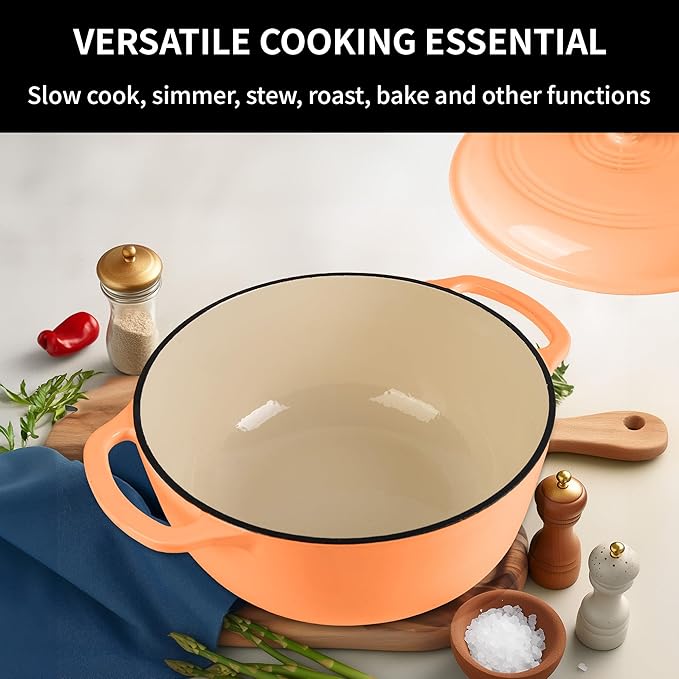 Premium Enameled Cast Iron Dutch Oven for Bread Baking | Non-Stick 2QT Oval Bread Oven with Lid | Perfect for Sourdough, Loaf, and Artisan Baking (Round Orange, 5.5 QT)
