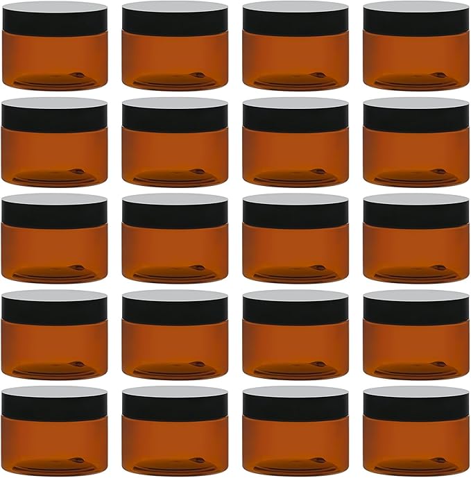TUZAZO 4 Oz Amber Plastic Cosmetic Jars Leak Proof Small Container with lids for Cream, Lotion, Powder, Ointments, Beauty Products, 24 Pcs