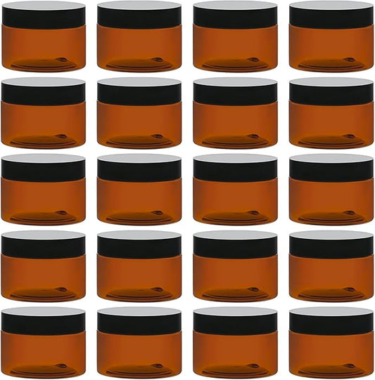 TUZAZO 4 Oz Amber Plastic Cosmetic Jars Leak Proof Small Container with lids for Cream, Lotion, Powder, Ointments, Beauty Products, 24 Pcs