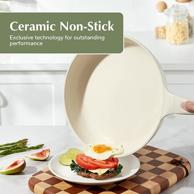Redchef Ceramic Frying Pan, Small Nonstick Frying Pan, Non Stick Pans for Eggs & Omelets, PFOA & PFAS-Free, Fast & Even Heat, Compatible with All Cooktops, Dishwasher Safe, Beige White, 9.5"