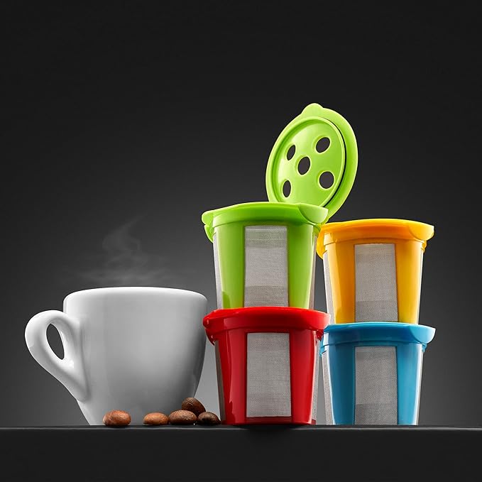 4 Reusable K Cups for Keurig K Supreme, K Supreme Plus, K Slim with Multistream Technology, K-Brew Chill, K-Duo Hot & Iced – 4 Colors Refillable Kcups Coffee Filters for Keurig Coffee Makers