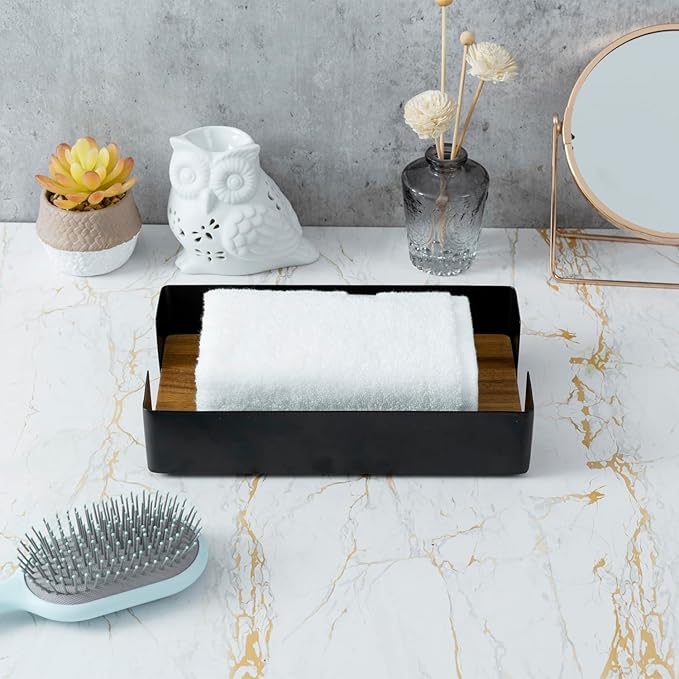 MyGift Modern Metal Wire Bathroom Paper Hand Towel Holder in Brass Tone Finish, Guest Bathroom Countertop Vanity Disposable Folded Trifold, C-fold, (Matte Black)